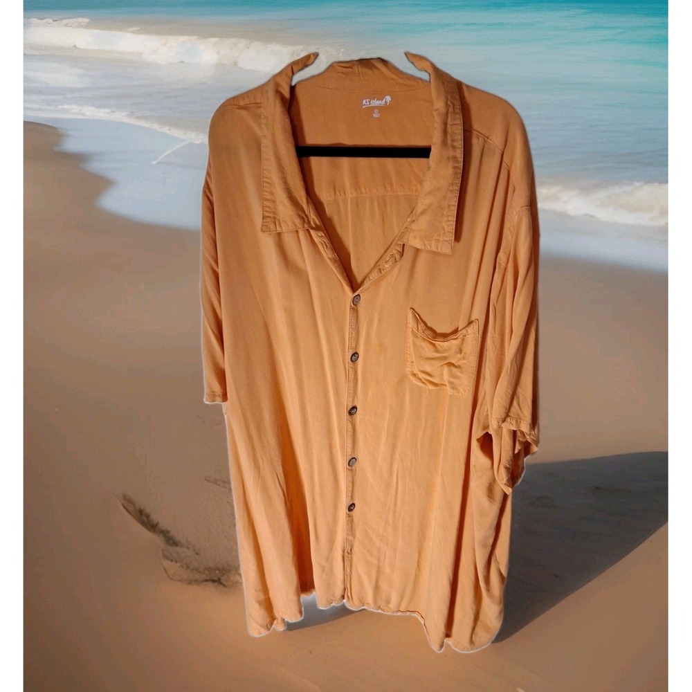KS Island Hawaiian Shirt 5XL Orange  Button Down Relaxed  Short Sleeve.  267